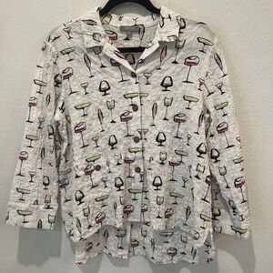 Habitat clothes to live in shirt sz Xs White Wine print Button Down Artsy